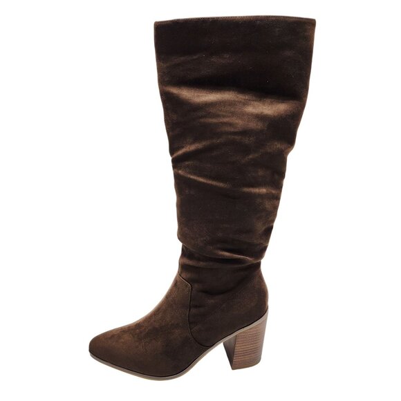 Womens Mid-Calf Brown Suede Block Heel Boots Size 9 With Side Zipper target - Picture 8 of 10